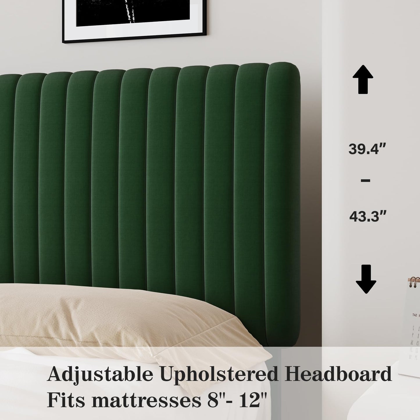 Twin Bed Frame, Velvet Upholstered Platform Bed with Vertical Channel Tufted Headboard and Footboard, No Box Spring Required, Easy Assembly, Green
