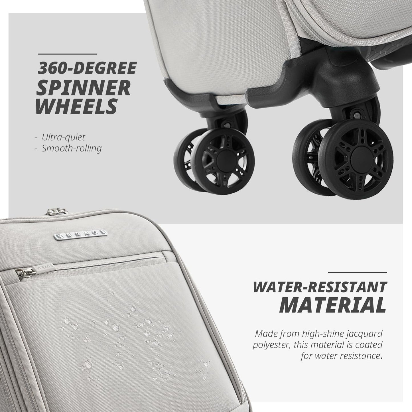 Verage Under Seat Luggage with Wheels, Softside Small Suitcase Spinner Carry On Luggage Bags for Airlines Airplanes Short Trip Men Women (Cloud Gray, 14.5-Inch Plus Underseat)