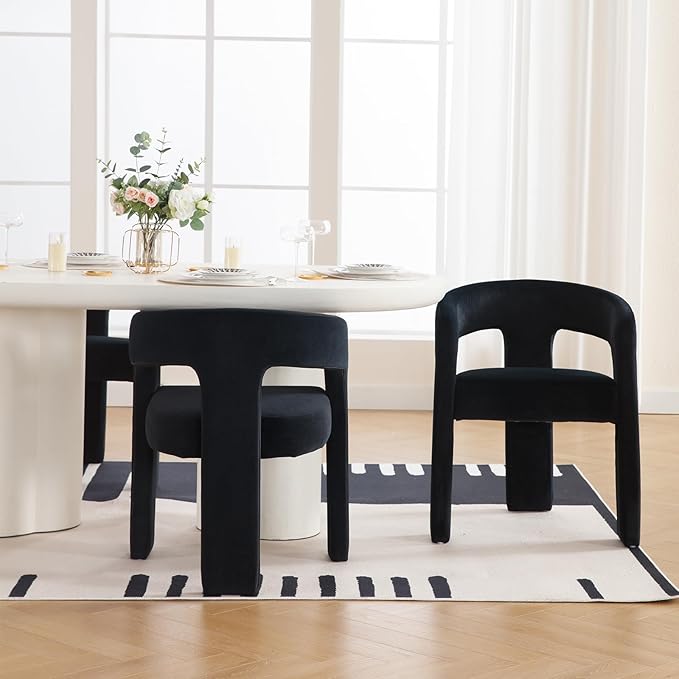 DAYALANE Barrel Dining Chairs Set of 4, Upholstered Accent Kitchen Chair with Arms Modern Recycled Polyester Armchair Comfy Velvet Side Chair for Living Room/Home Office/Reception, Black Velvet