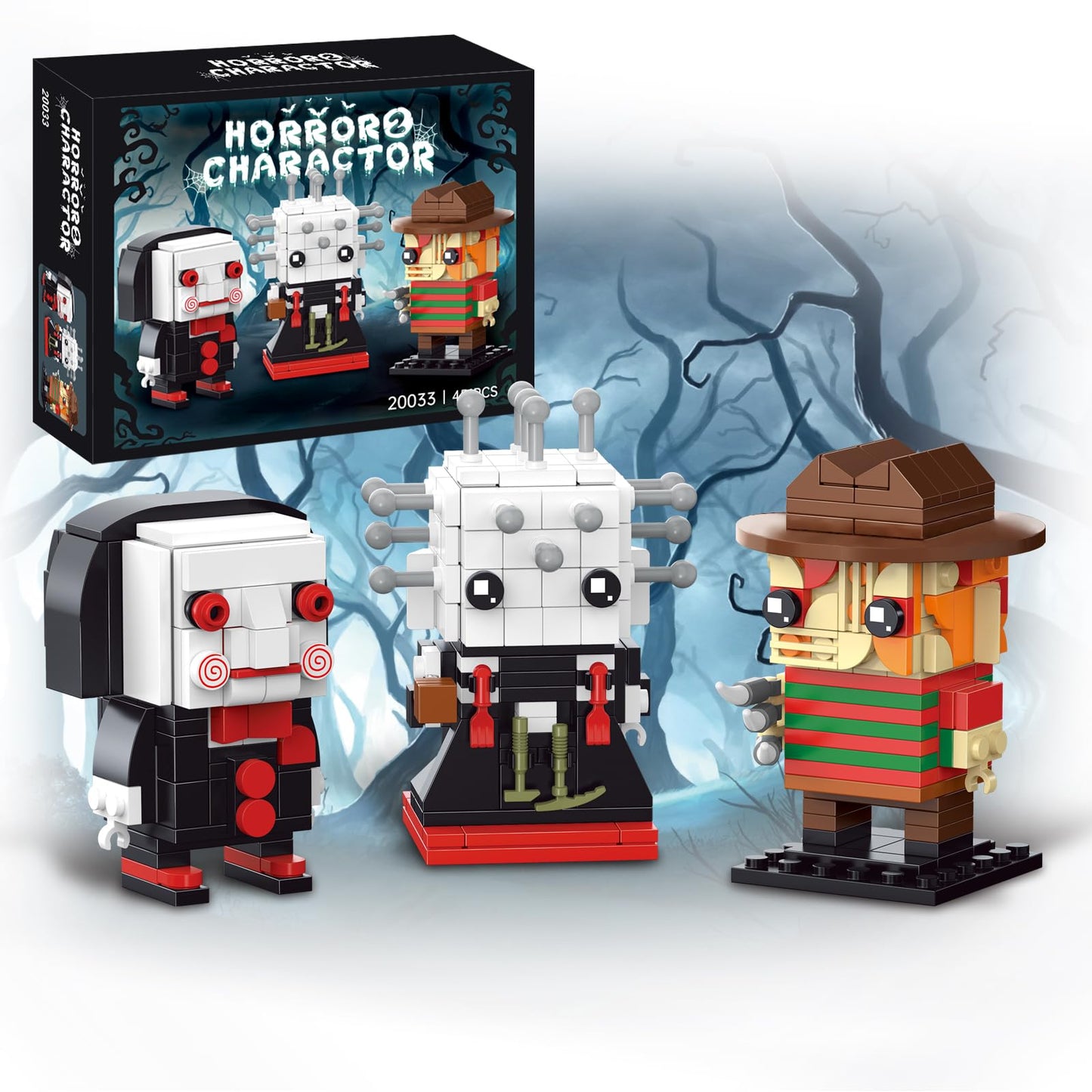 Halloween Action Figure Building Set Compatible with Lego for Adults,Pinhead,Freddy,Billy Horror Present for Fan,Home Decor,for Kids Toys 451 pcs