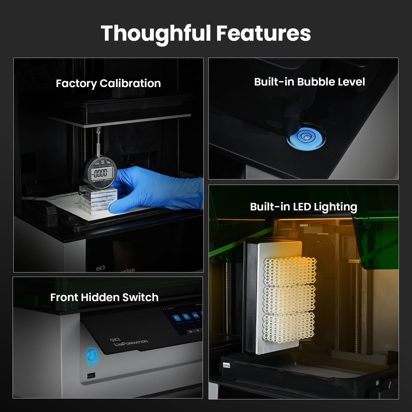 Uniformation GK3 Pro Resin 3D Printer 16K High-Transparency LCD 385nm COB Light Source, High Detail Resin Printer Smart Auto Heating, APP Easy Printing, Auto-Feed, 8.3x4.7x9.5inches Large Build Volume