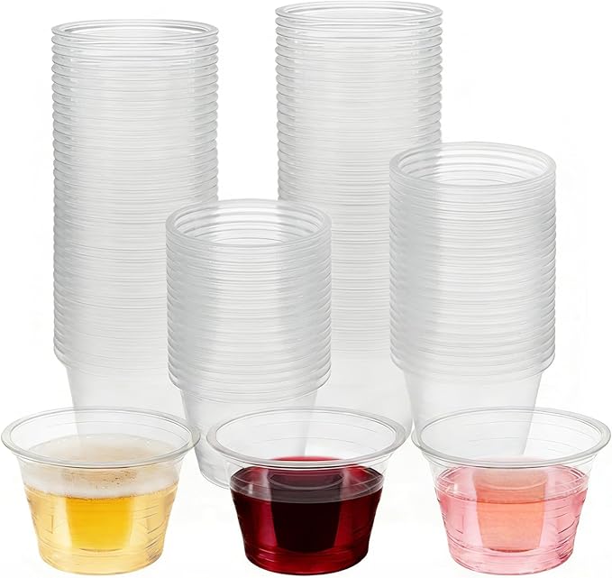 Slomg 200 Pack 3 oz Clear Plastic Bomber Cups, Bulk Disposable Jager Bomb Jello Shot Glasses for Mixed Drinks, Durable Min...