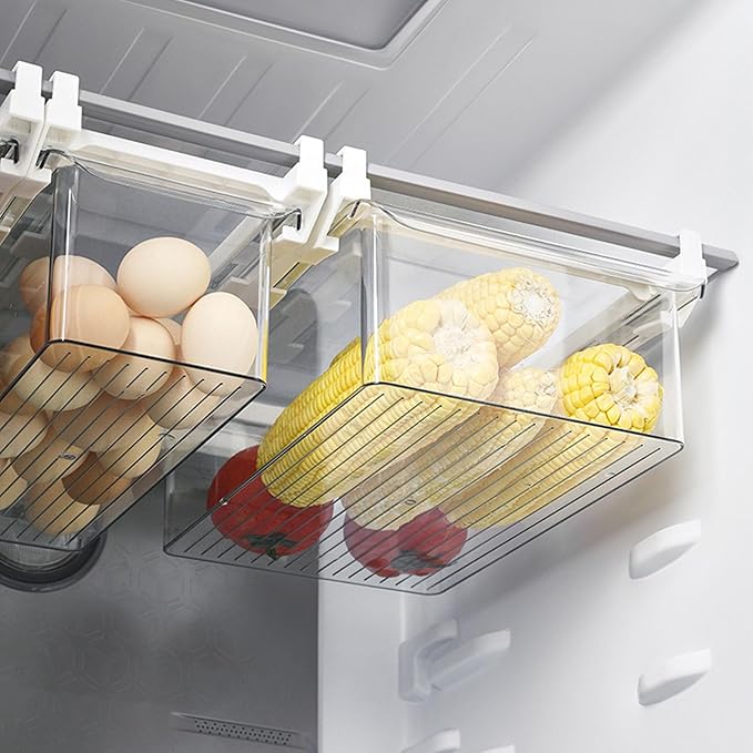 Refrigerator Drawer Organizer Clear PET Fridge Organizer Bin Pull Out Shelf Holder Storage Box for Eggs Fruits Vegetables Drinks