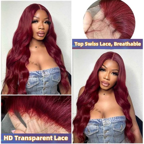 30 Inch 99J Burgundy Lace Front Wigs Human Hair 13x4 HD Body Wave Lace Front Wigs Human Hair 200% Density Pre Plucked 99j Burgundy Red Wine Glueless Human Hair Wigs for Women