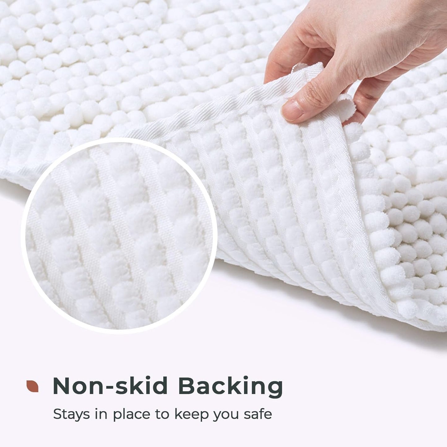 FRESHMINT Large Chenille Bathroom Rugs Mat 36”x24”, Non-Slip Bath Matf or Bathroom Floor & Bathtub, Washable Shower Shag Bath Rugs, Soft Fluffy Thick Water Absorbent Microfiber Shower Mat, White