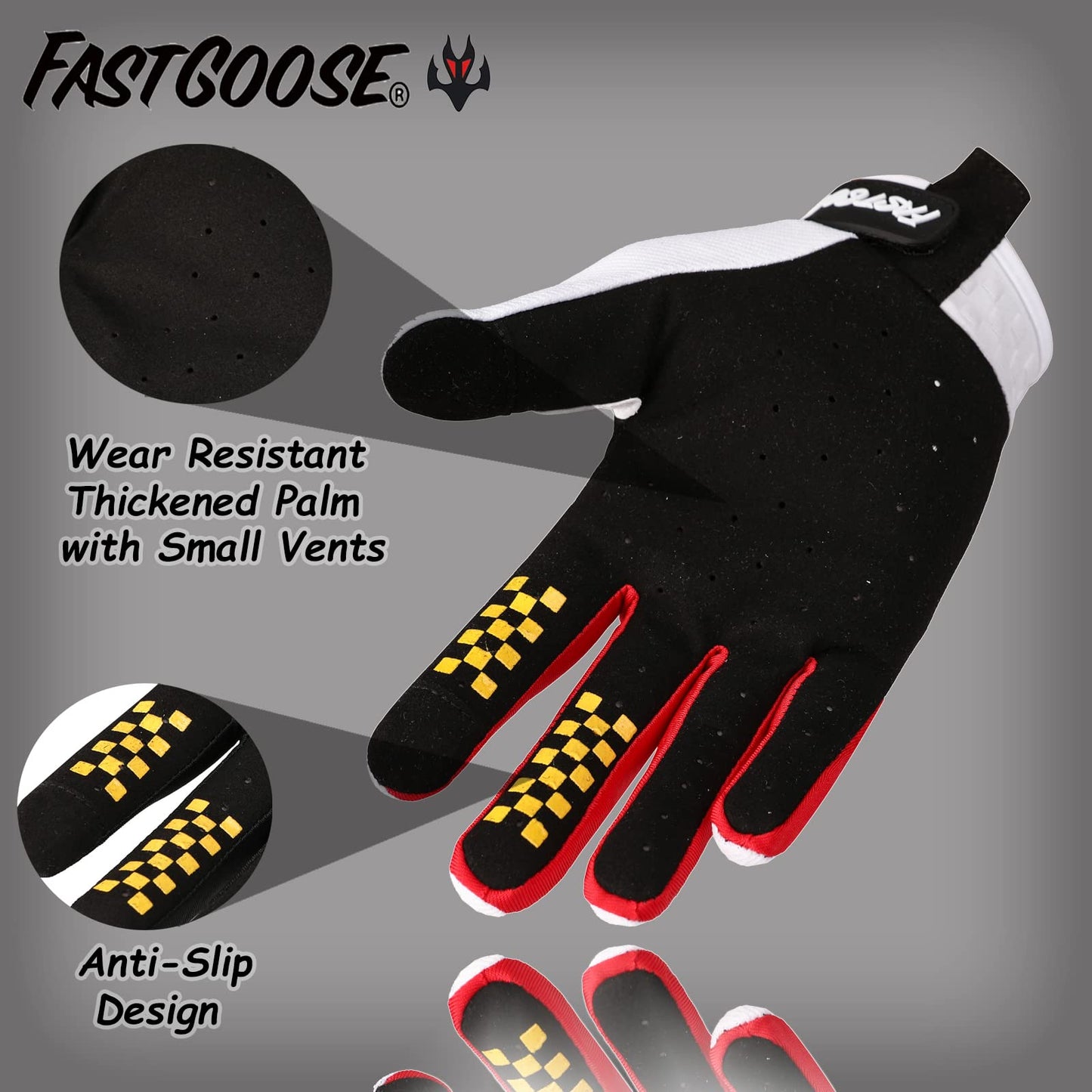 FASTGOOSE Dirt Bike Motorcycle Gloves - Motocross Motorbike Riding ATV MX MTB Off Road Racing Sports Cycling (White, Large)