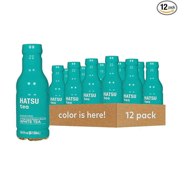HATSU Sugar-Free White Tea – Pomegranate & Blueberry Flavor | Low-Calorie Iced Tea | 16.9 fl oz Bottles (Pack of 12)