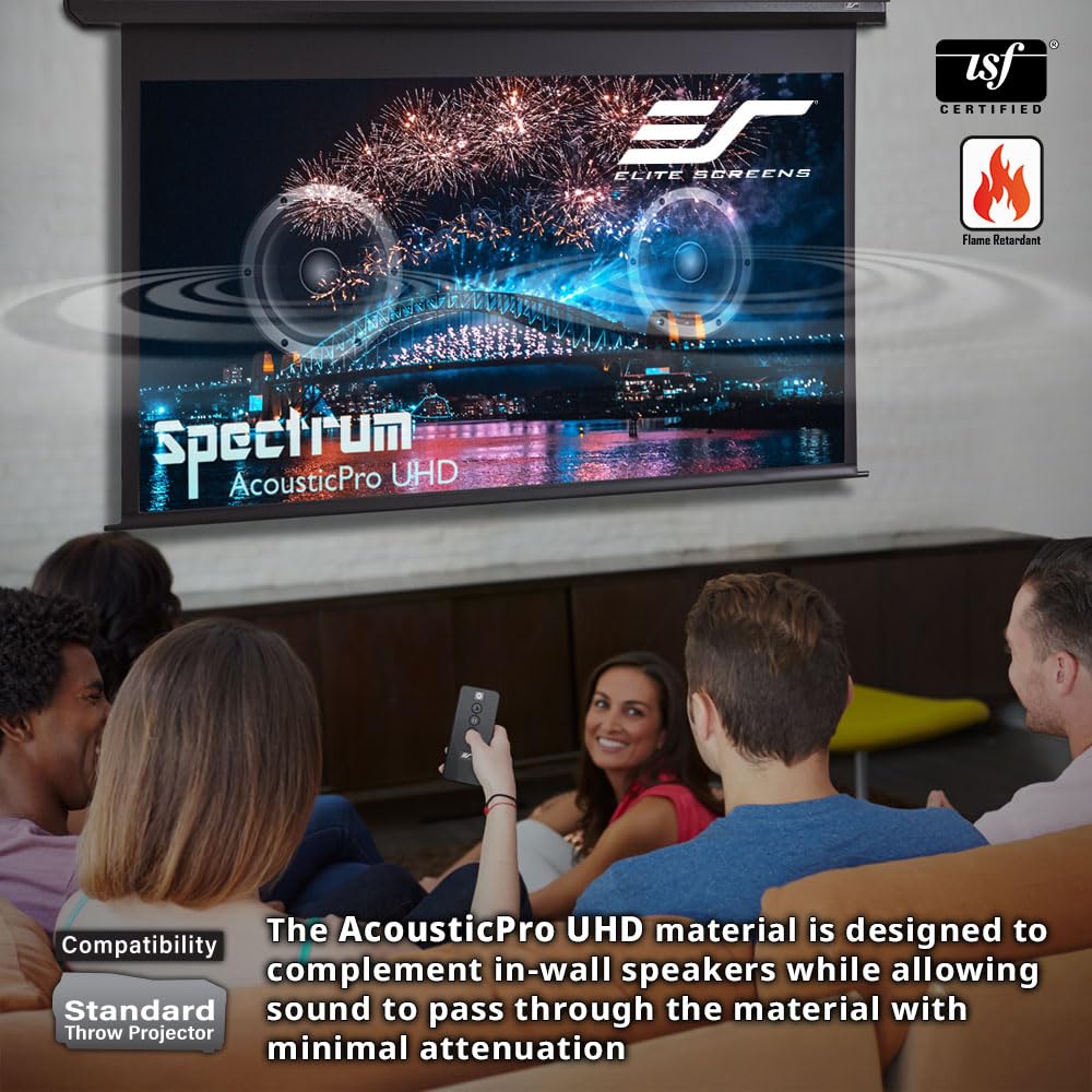 Elite Screens Spectrum AcousticPro UHD, 135-INCH Motorized Electric Projector Screen Moiré-Free Sound Transparent Perforated Weave Movie Home Theaters, ELECTRIC135H2-AUHD