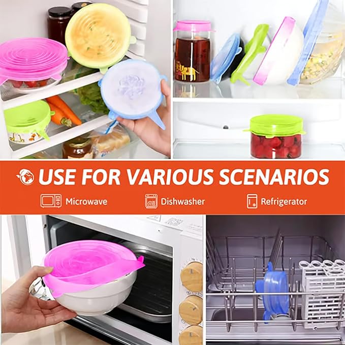 Silicone Covers for Food Storage, 12 Pack Reusable Stretch Lids for Bowls and Containers, Airtight Leakproof Silicone Food Covers, Flexible Fresh-Keeping Wrap for Kitchen Fridge