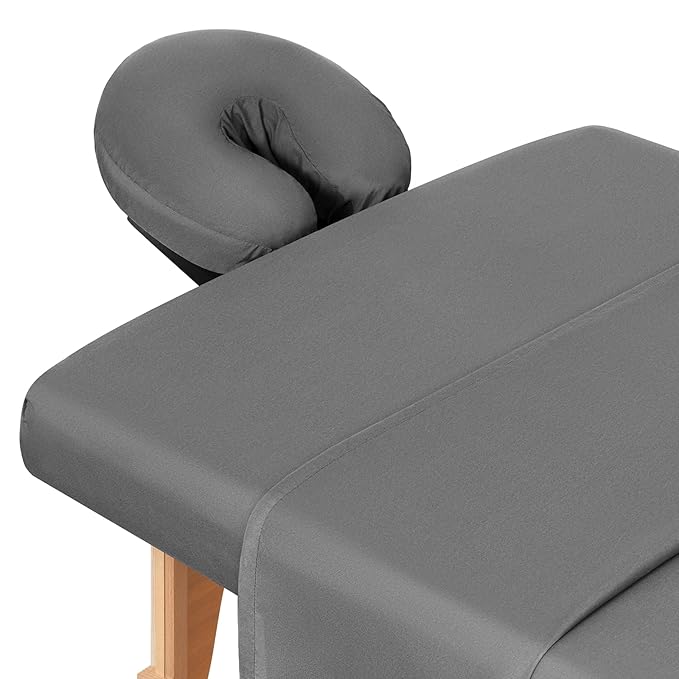 Comfyanno Massage Table Sheets Sets, 3 Pcs Professional Microfiber Massage Bed Cover Sheets, Soft, Light-Weight, Stain & Wrinkle Resistant, Includes Flat & Fitted Sheet, Face Cradle Cover - Gray