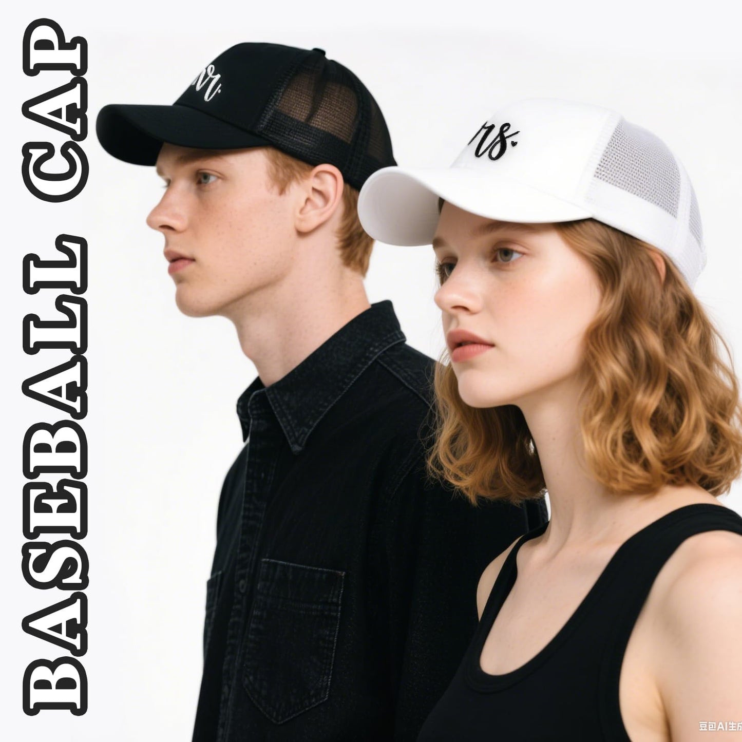 Mr and Mrs Hats for Newlywed Couple -Embroidered Breathable mesh Hats for Women Men, Unique Gift for Wedding, Engagement, Honeymoon White