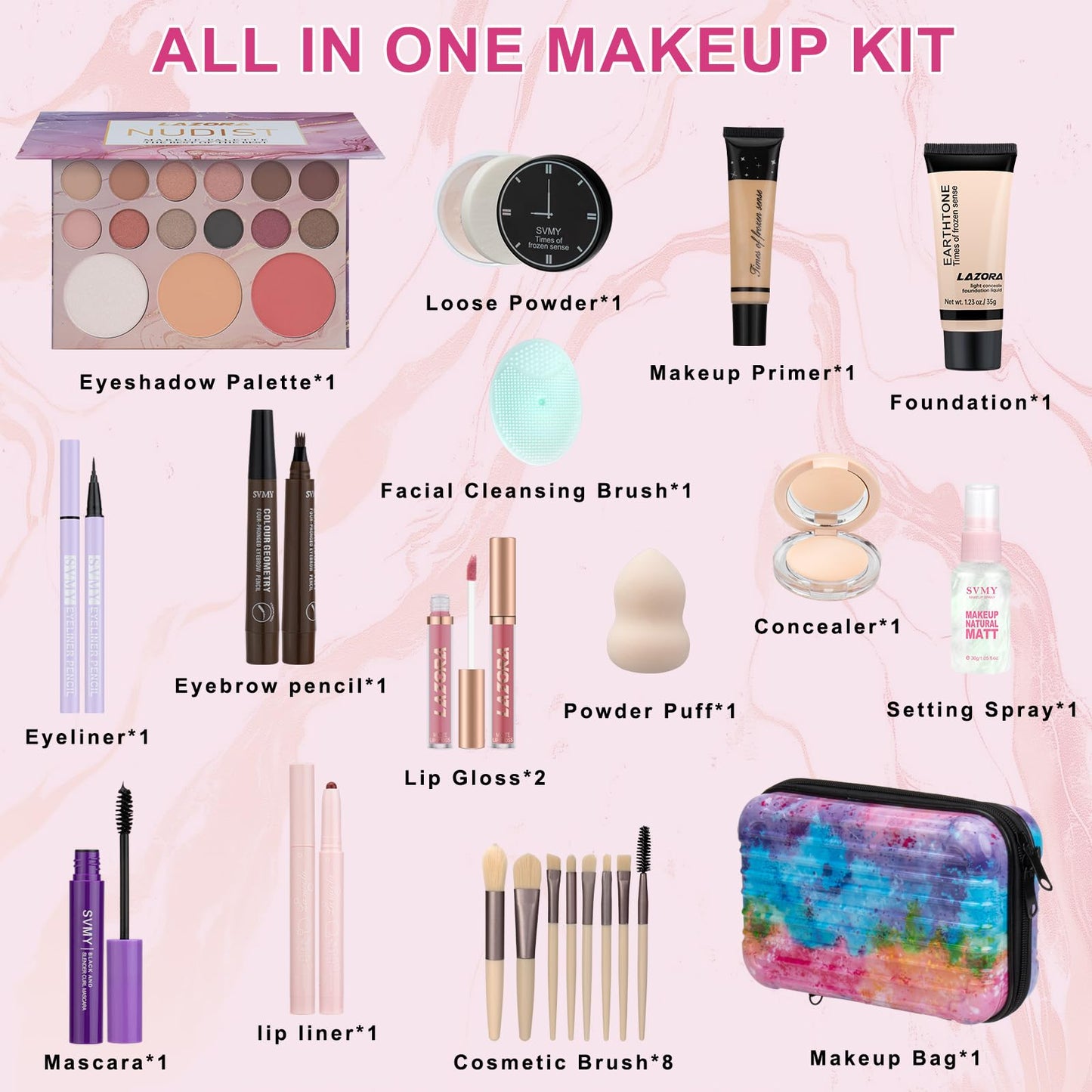 Makeup Set for Teens Makeup Kits for Teens & Girls Women - Travel Makeup Kit for Women Full Kit with Eyeshadow Palette, Lipstick & More, Make Up Set for Teenager Girls