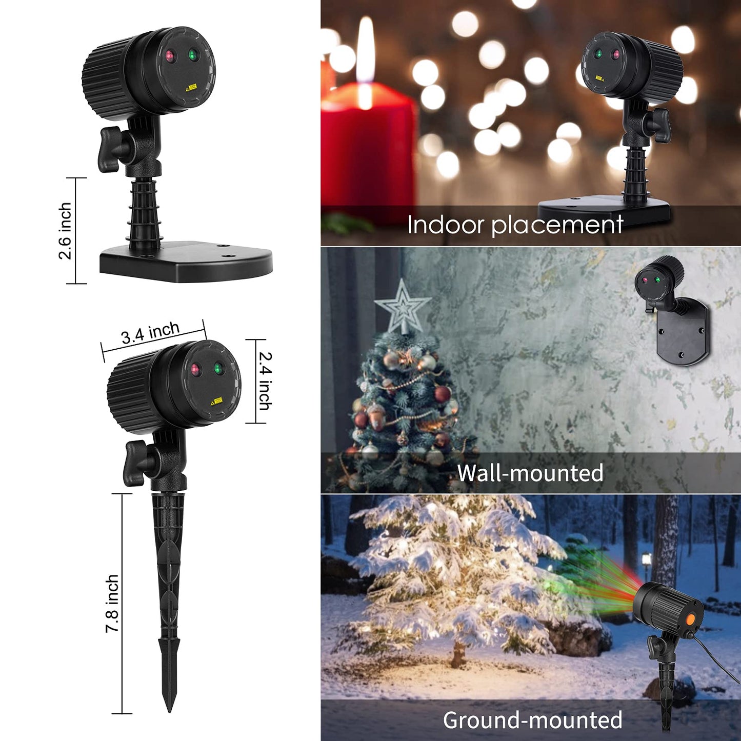 Christmas Projector Laser Lights Outdoor Red and Green Starry Projection Light 3 Working Modes Waterproof Plug in Mountable Landscape Lights for Holiday Xmas Indoor Party New Year Decoration Show