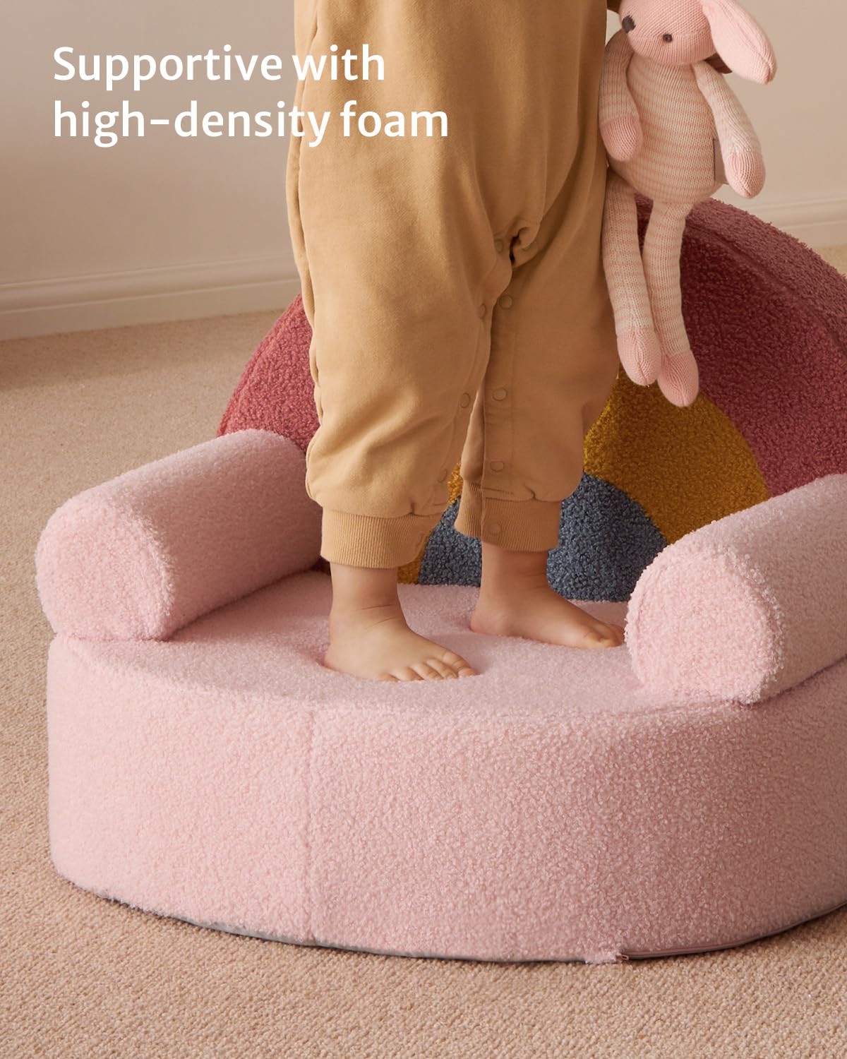Blissful Diary Toddler Chair Comfy, Foam Kids Chair with Soft Teddy Plush, Toddler Reading Chair with Cute Arclet Designs- Blush Pink