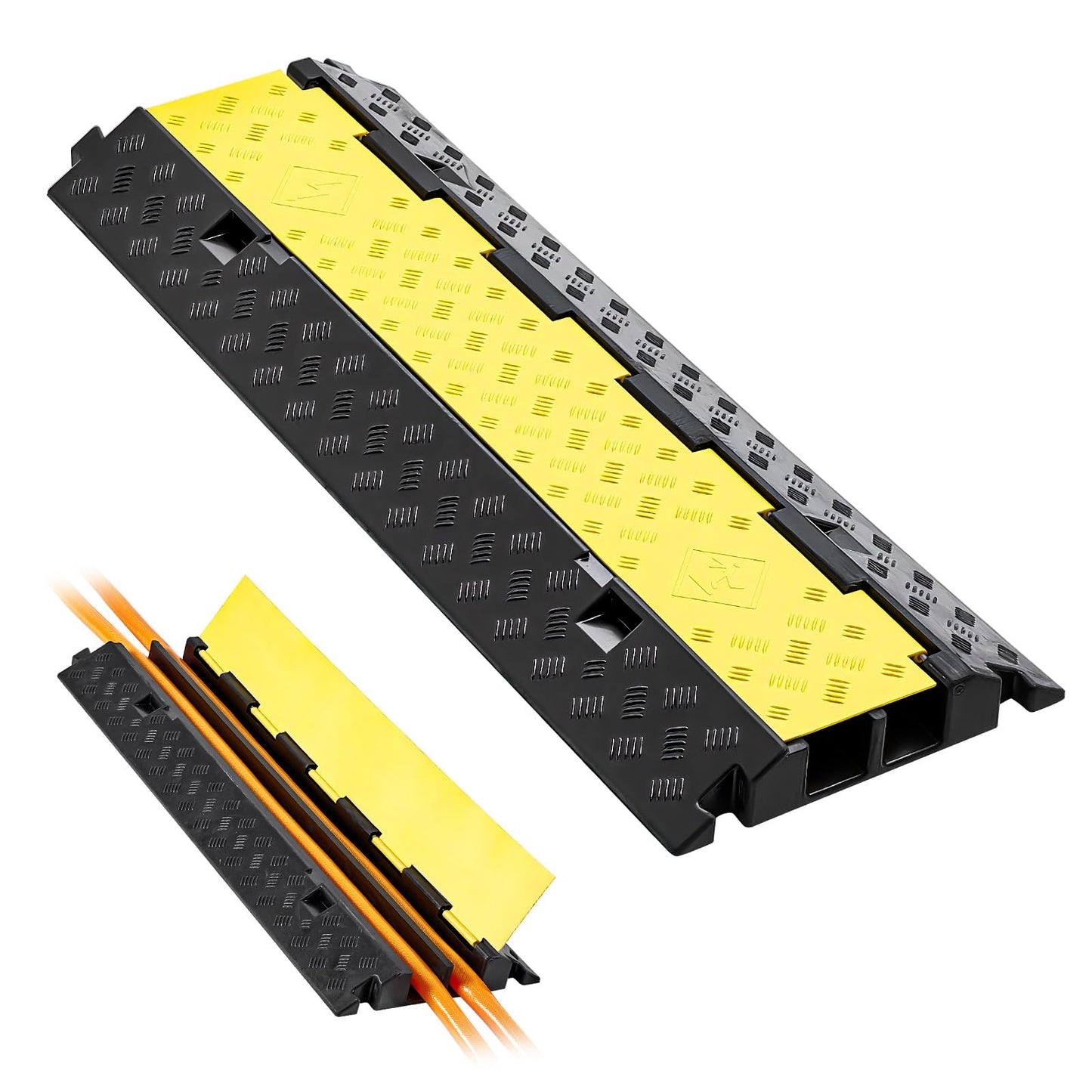 Vevor Cable Protector Ramp, 2 Channel Heavy Duty 39.37 Rubber Cord Hose Wire Cover, 2.2W X 2H Channel Size, Traffic Speed