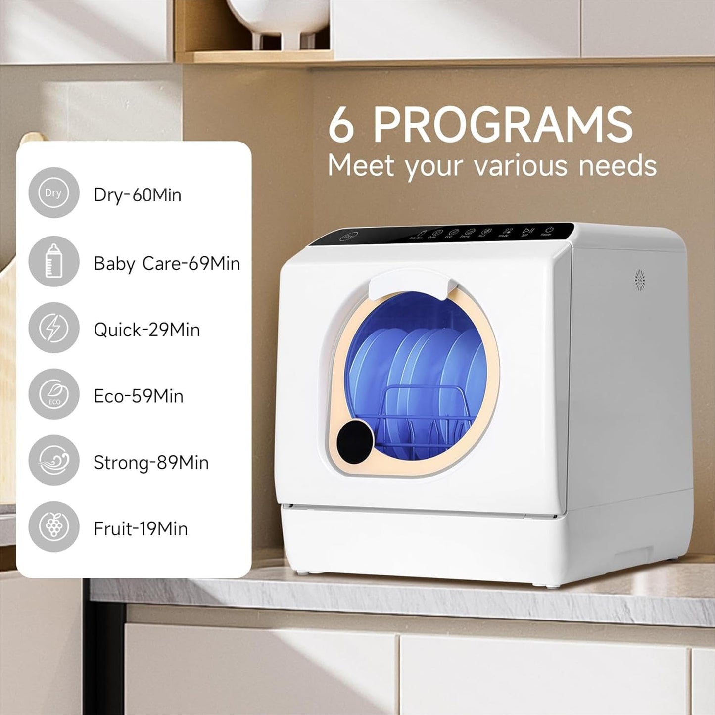 Countertop Dishwasher with built-in water tank, countertop mini portable dishwasher for apartments and RVs, Compact Dishwasher that can wash baby bottles. Dishwasher with drying function.