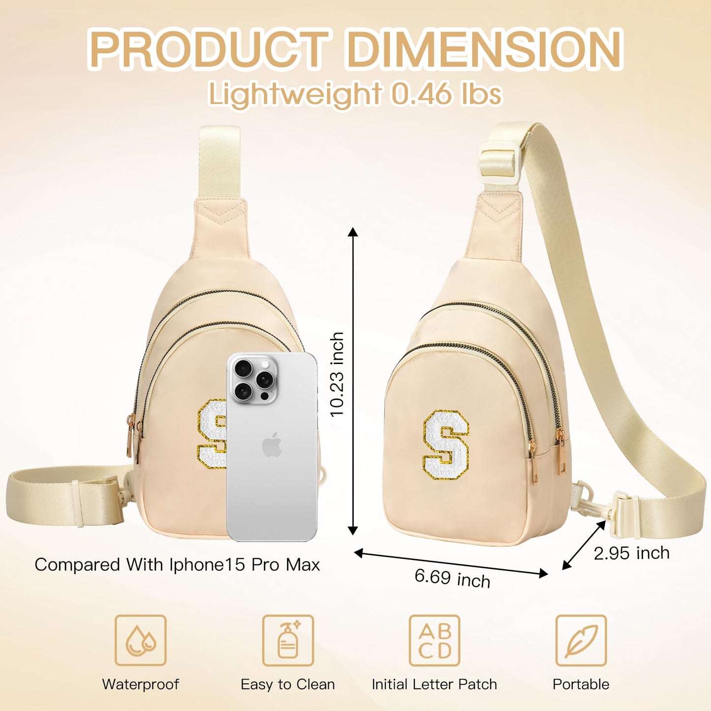 Viverte Small Initial Sling Bag Cross Body Bag Fanny Pack for Girls Teen Girl Gifts Trendy Stuff Personalized Gifts for Tween Teenager Girls Cute Cool Stuff for Girls (Beige-S)