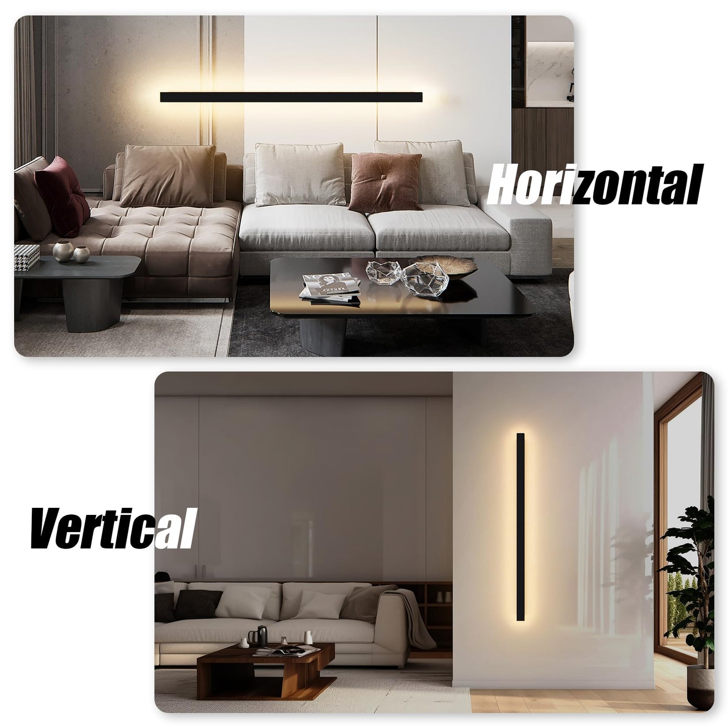 lundwa 2 Pack 56.3inch Long Outdoor LED Wall Lights 45W Black 3000K Warm White Porch Lights Acrylic Waterproof IP65 Exterior Wall Light Fixtures for House Patio Porch Courtyard