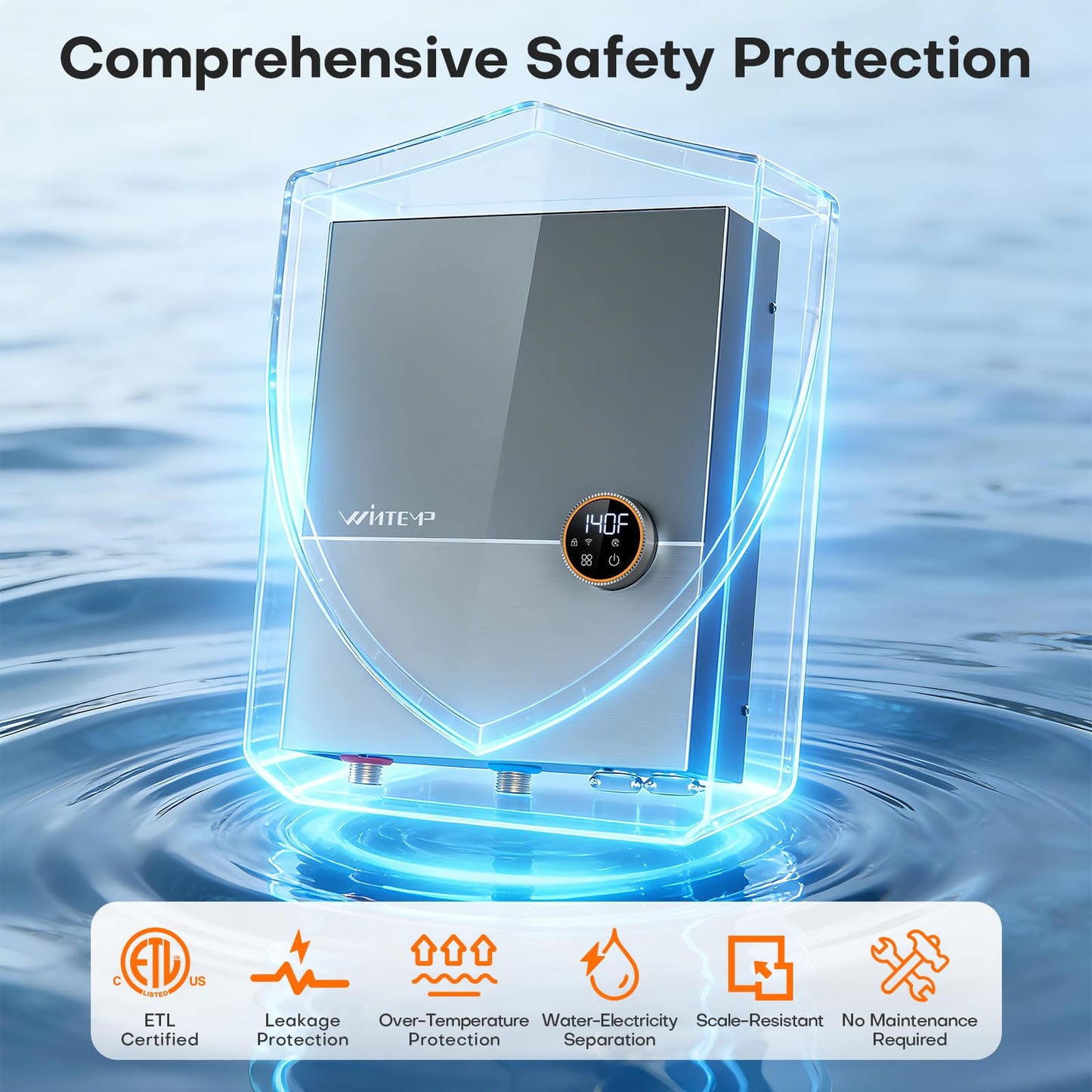 Wintemp 18kW Tankless Water Heater Electric 240V, On Demand Hot Water, Automatically Maintains Water Temperature, Up to 4.3 GPM, WiFi Control, ETL Eertified, Eco, WM18V Plus