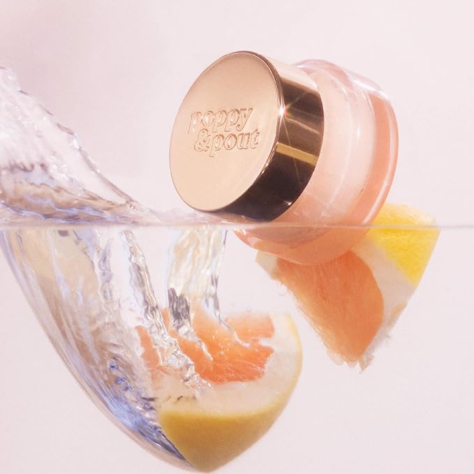 Poppy & Pout Pink Grapefruit Overnight Lip Mask – Moisturizing Lip Treatment with Shea Butter & Beeswax – Cruelty Free, Recyclable Glass Jar (0.65 oz)