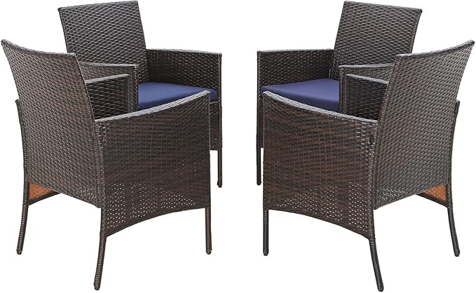 Sophia & William Wicker Patio Chairs Set of 4, 4 Pcs All-Weather Rattan Outdoor Dining Chairs with Seat Cushions