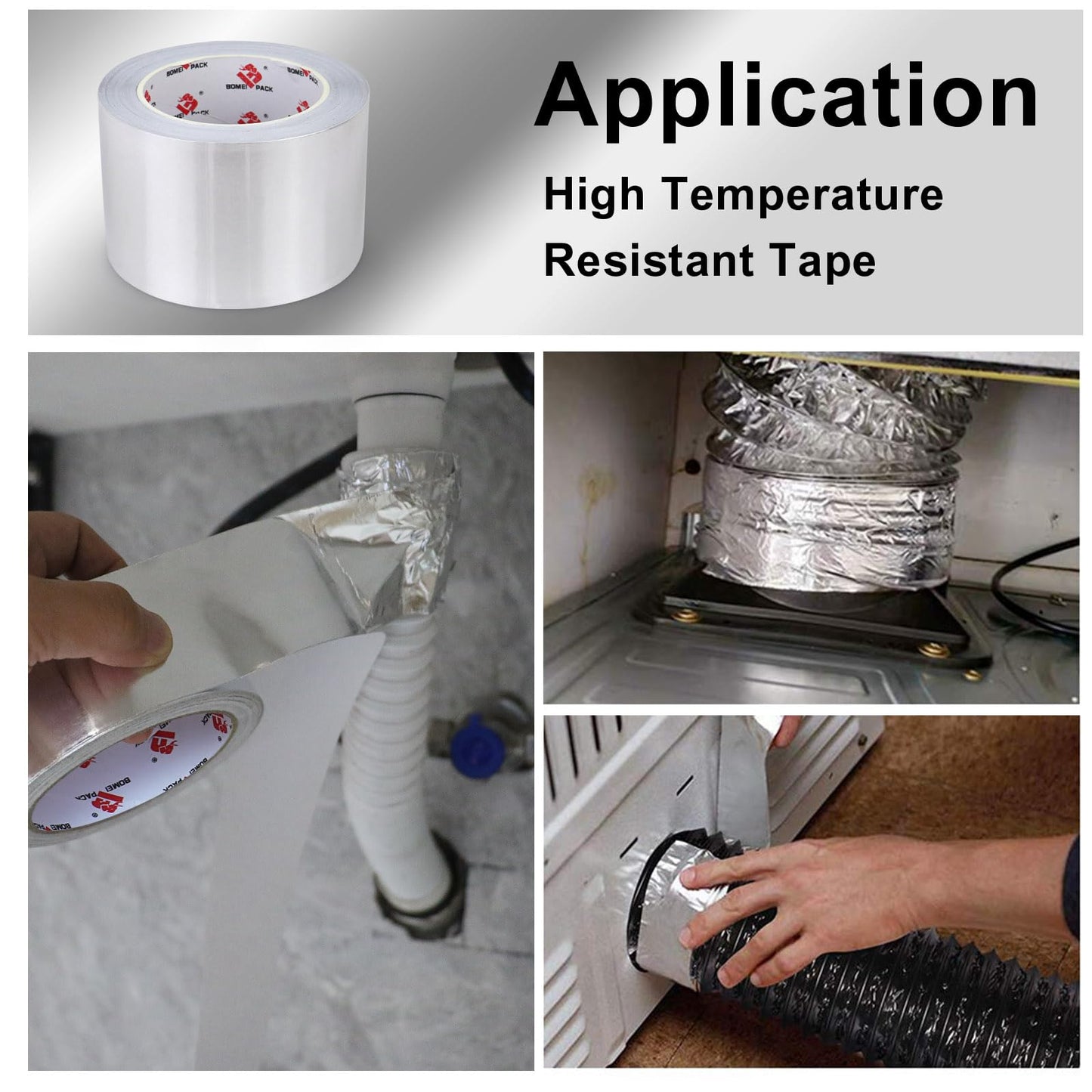 BOMEI PACK Aluminum Foil Tape,Heavy Duty Metal Foil Tape,High Temperature Silver Duct Tape,Perfect for Sealing & Patching,HVAC,Air Ducts,Insulation and Metal Repair (3 Inch)