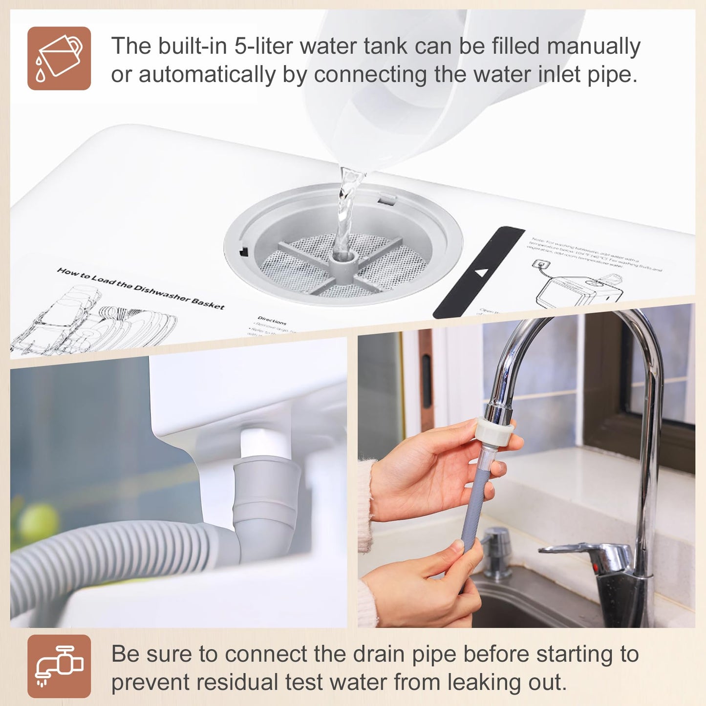 Portable Dishwasher Countertop, Countertop Dishwasher With Water Tank, Counter Top Dishwasher With 5 wash Programs, It can also be connected to the tap. For apartments, dorms, RVs.