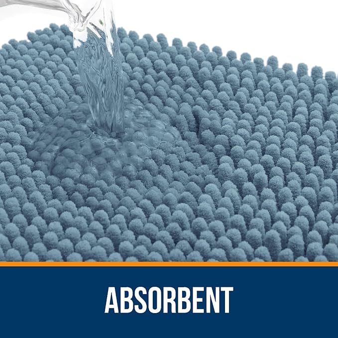 OLANLY Bathroom Rugs 59x24, Extra Soft Absorbent Chenille Bath Rugs, Rubber Backing Quick Dry, Machine Washable Bath Mats for Bathroom Floor, Tub and Shower, Home Decor Accessories, Airy Blue
