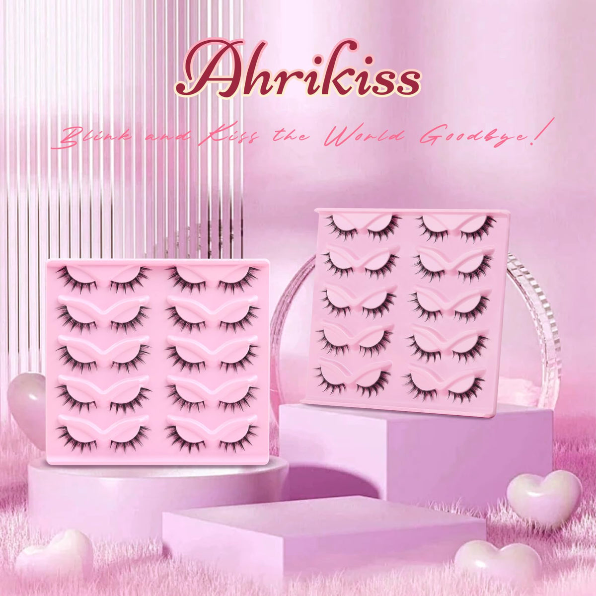 Ahrikiss Anime Lashes Manga Lashes False Eyelashes Doll Eye Natural 3D Spiky Lash Wispy Faux Mink Cat Eye Lashes Clear Band Stri