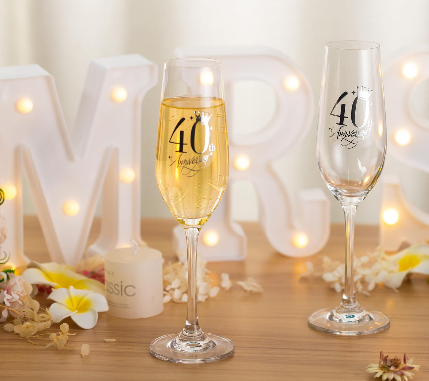 iooiluxry 40th Anniversary Wedding Gifts, Champagne flutes 40th Anniversary Decorations Champagne Glasses with Rhinestones 40th Gift for Married Couples, Relatives, Parents
