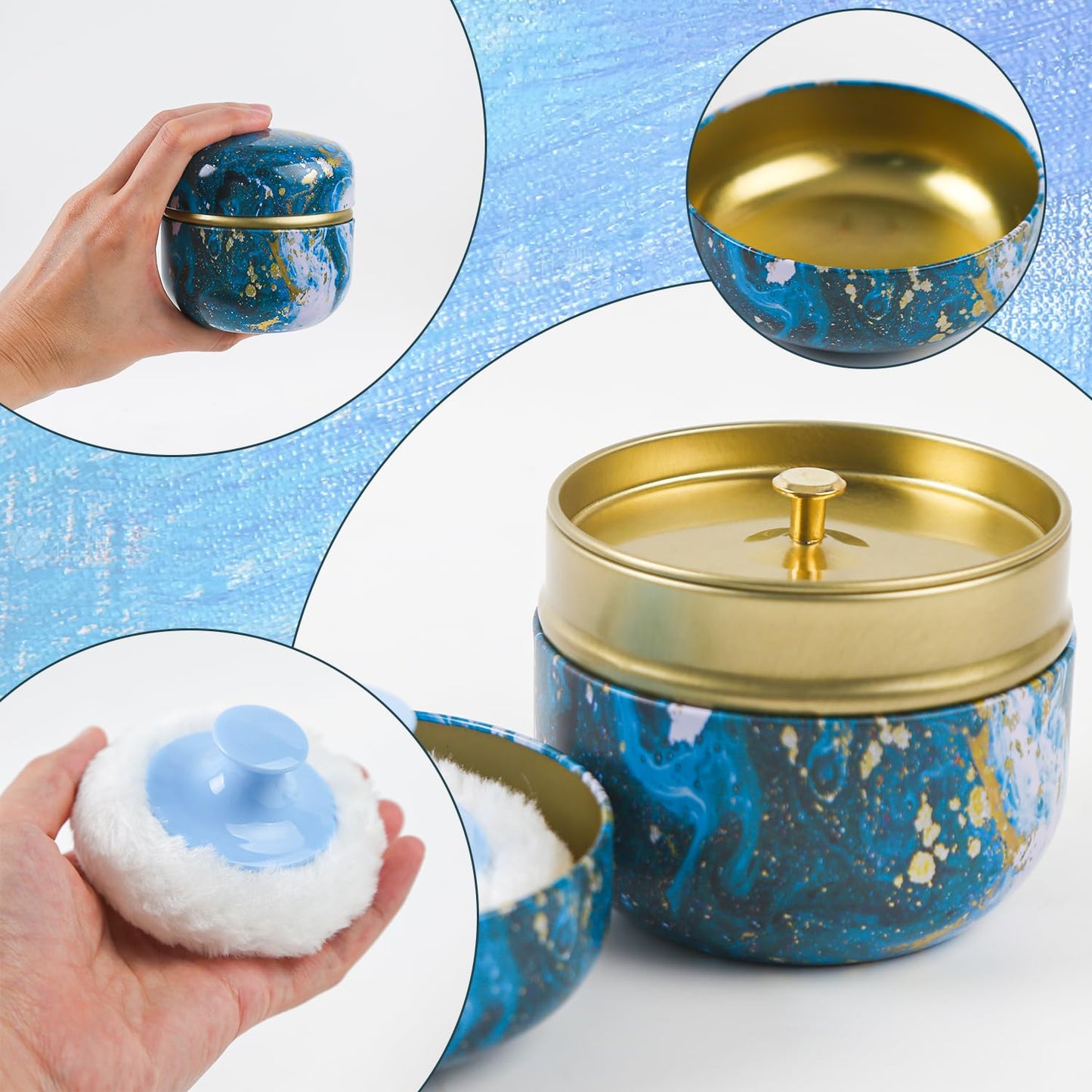 ASUNFO Powder Puff and Container for Body Powder Dusting Powder Case with Puff for Women Blue