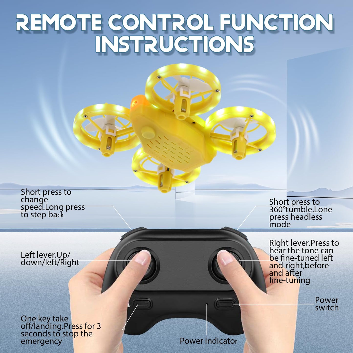 Mini Drone for Kids, Colorful LED RC Drone Quadcopter for Beginners with Headless Mode, 360 Flips, Altitude Hold, 3 Speeds Mode,Full Propeller Protect,Toys Gifts for Boys Girls,Yellow