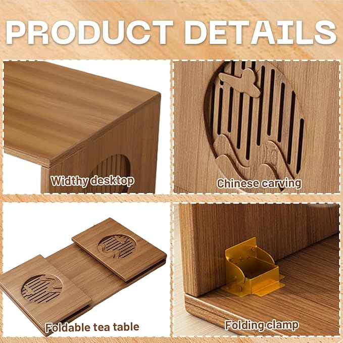 GSYUWIH Folding Coffee Table, Japanese Folding FloorTable, Foldable Bamboo Floor Coffee Table, Portable Coffee Tables with No Assembly Required, Suitable for Tea Rooms, Restaurants, and Living Rooms