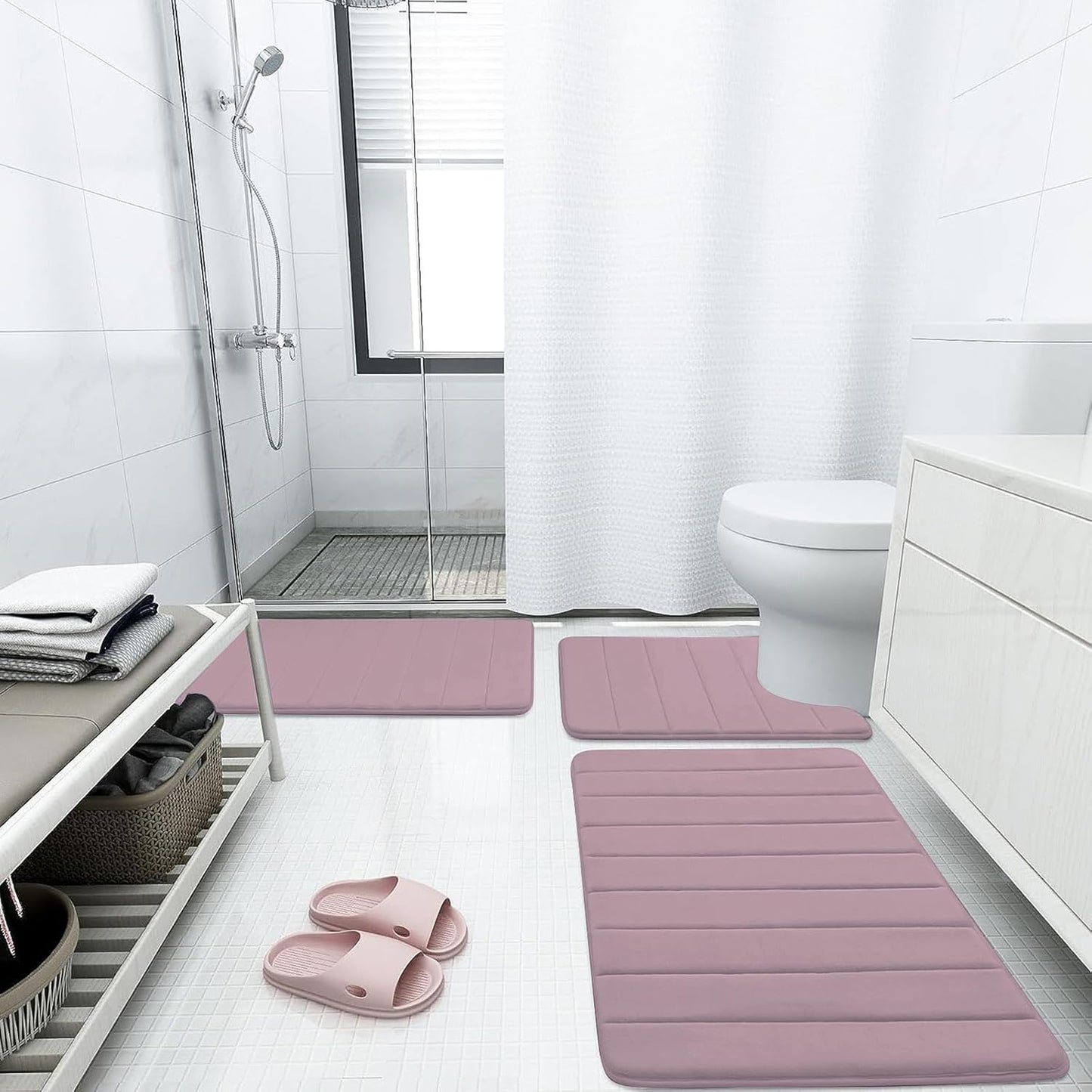 Buganda Memory Foam Bath Mat, 55" x 24", Ultra Soft and Non-Slip Bathroom Rugs, Water Absorbent and Machine Washable Bath Rug Runner for Bathroom, Shower, and Tub, Mauve