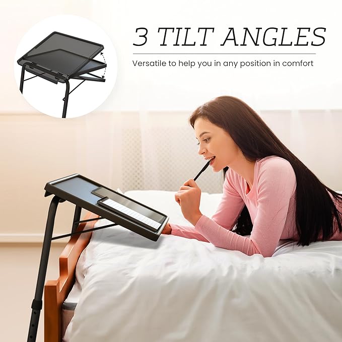 Our Modern Space Adjustable TV Tray Table - 6 Height & 3 Tilt Angle Settings | Multifunctional Foldable Tray Table for Eating Laptop Dinner or Bed Use | Easy to Assemble & Store | Portable Desk