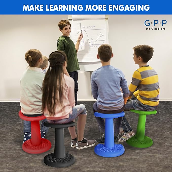 G-PACK PRO -Dynamic-, Kid Wobble Stool Pair, Wiggle Chair Flexible Seating for Preschool & Elementary Classroom, Improves Focus, Posture & ADHD/ADD-Blue 17.7 Hight' Stools Pack of 2