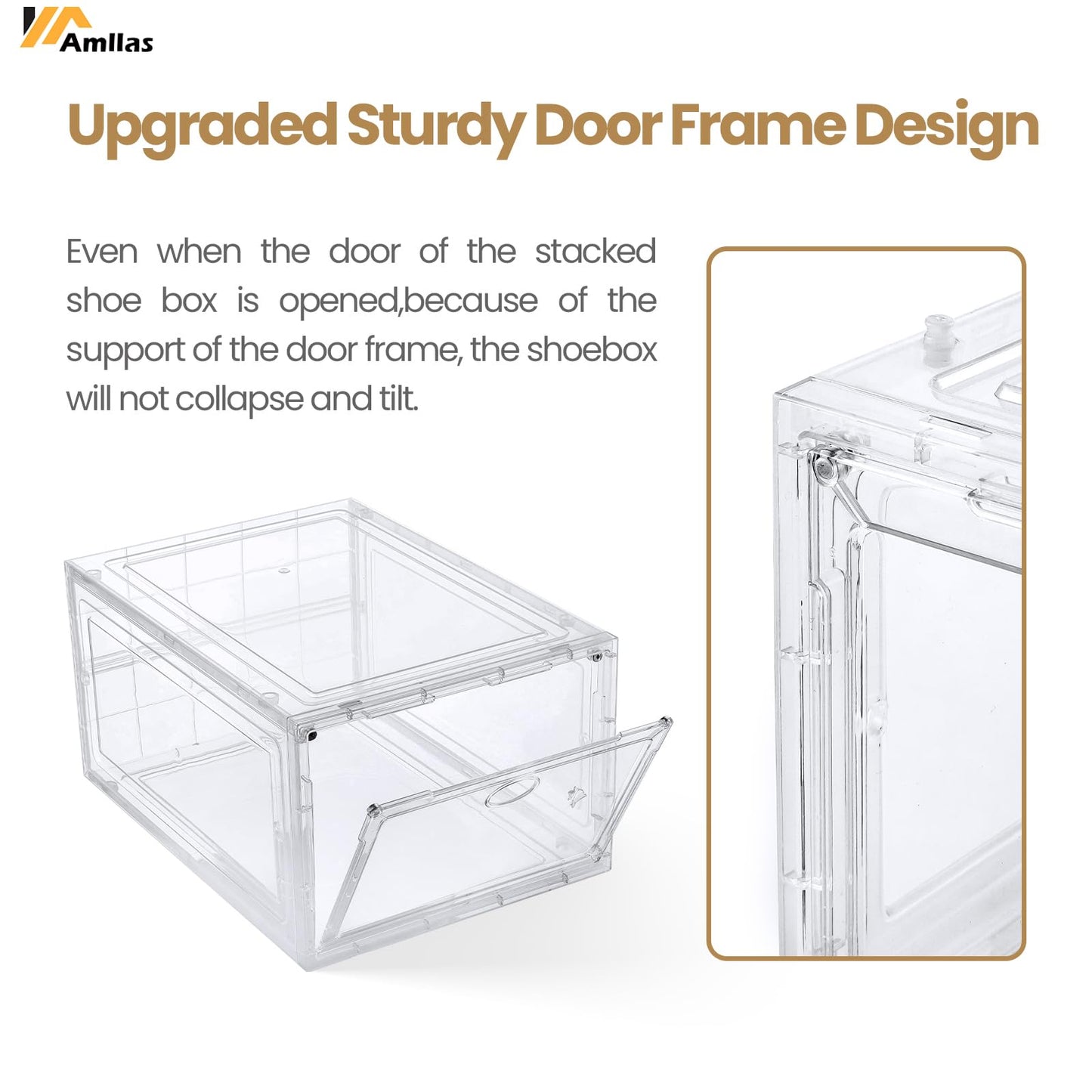 Amllas 12 Pack Clear Shoe Boxes Stackable,Shoe Storage Boxes for Closet,Sturdy Shoe Box Storage Containers with Clear Door,Sneaker Storage,Easy to Assemble,Fit up to US Size 12(13.8”x 9.84”x 7.1”)