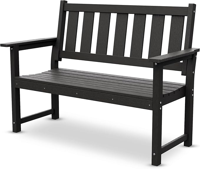 ACUEL HDPE Outdoor Bench – 50'' Weatherproof Durable Garden Bench, 2-Person Park Bench, Multi-Purpose Design Ideal for Porch, Patio, Church, and School (Black)