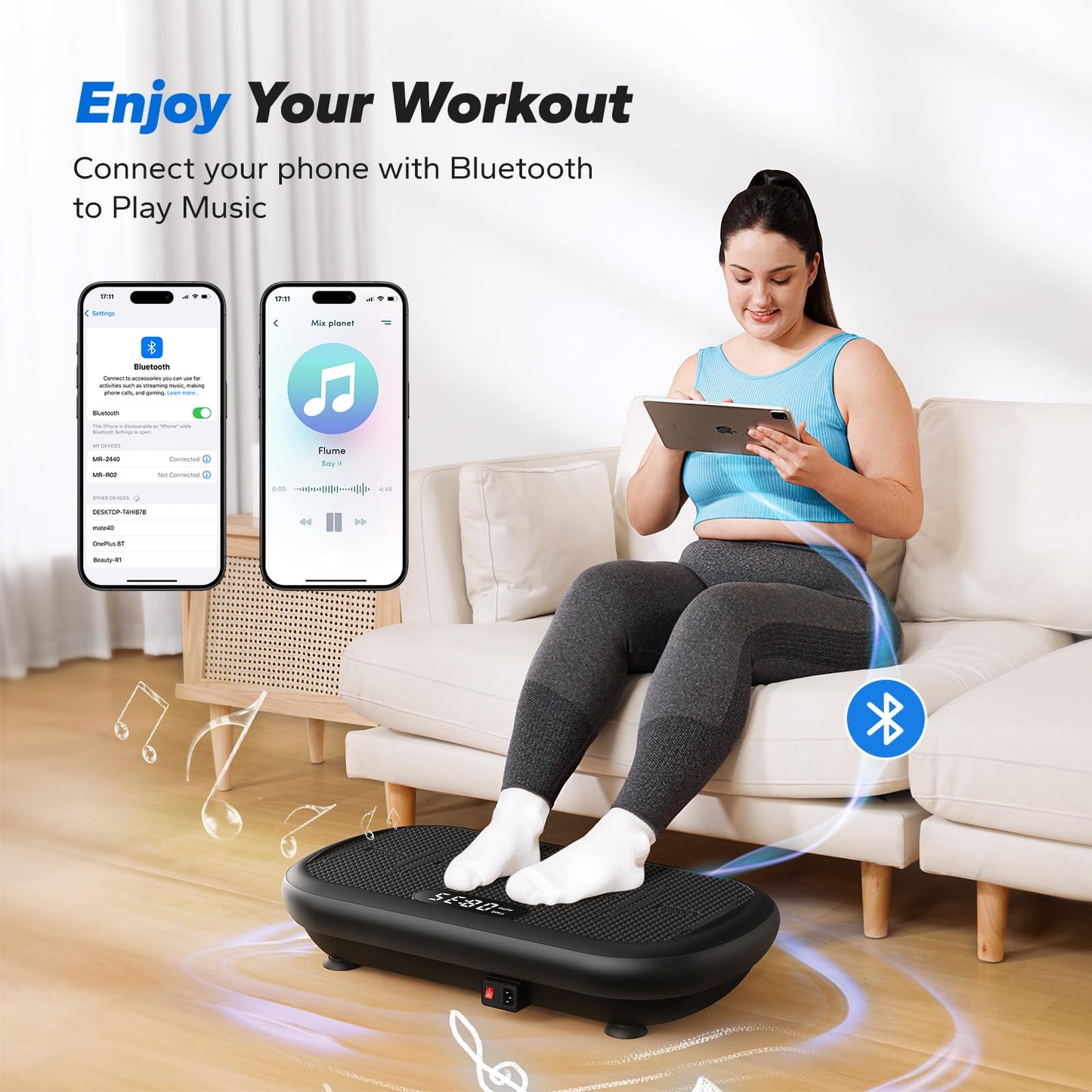 MERACH Vibration Plate Exercise Machine, Vibration Plate 440 Lbs Capacity, Bluetooth and Silicone Pedal, Stimulate Deep Fat, Vibration Plate for Lymphatic Drainage, Vibrating for Weight Loss (Black)
