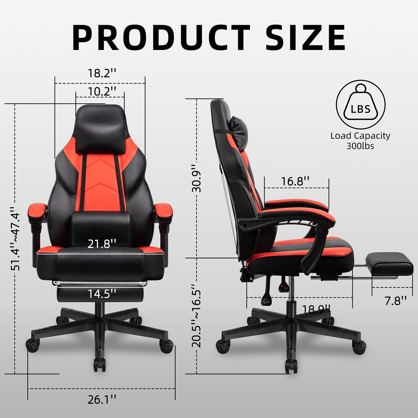 Shintenchi Gaming Chair, Office Chair with Footrest and Lumbar Support, Height Adjustable Game Chair with 360°-Swivel Seat and Headrest and for Office or Gaming (Deep Red)