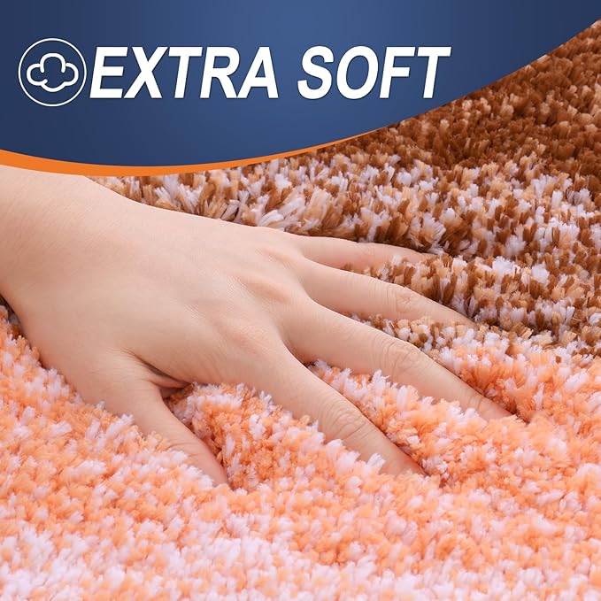 OLANLY Luxury Toilet Rugs U-Shaped 24x20, Extra Soft and Absorbent Microfiber Bathroom Rugs, Non-Slip Plush Shaggy Bath Mat, Machine Wash Dry, Contour Bathroom Mats for Toilet Base, Orange