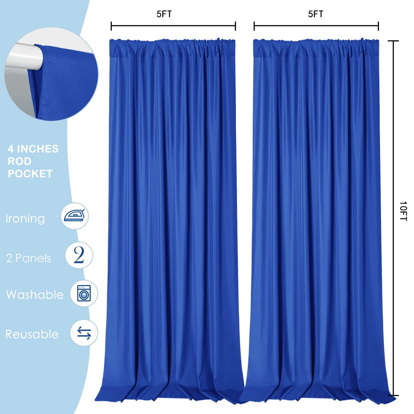 Sugargirl 10x10FT Royal Blue Backdrop Curtains Polyester Photo Backdrop Drapes Curtains 2 Panels with Rod Pockets for Party Birthday Wedding Photography Home Decoration