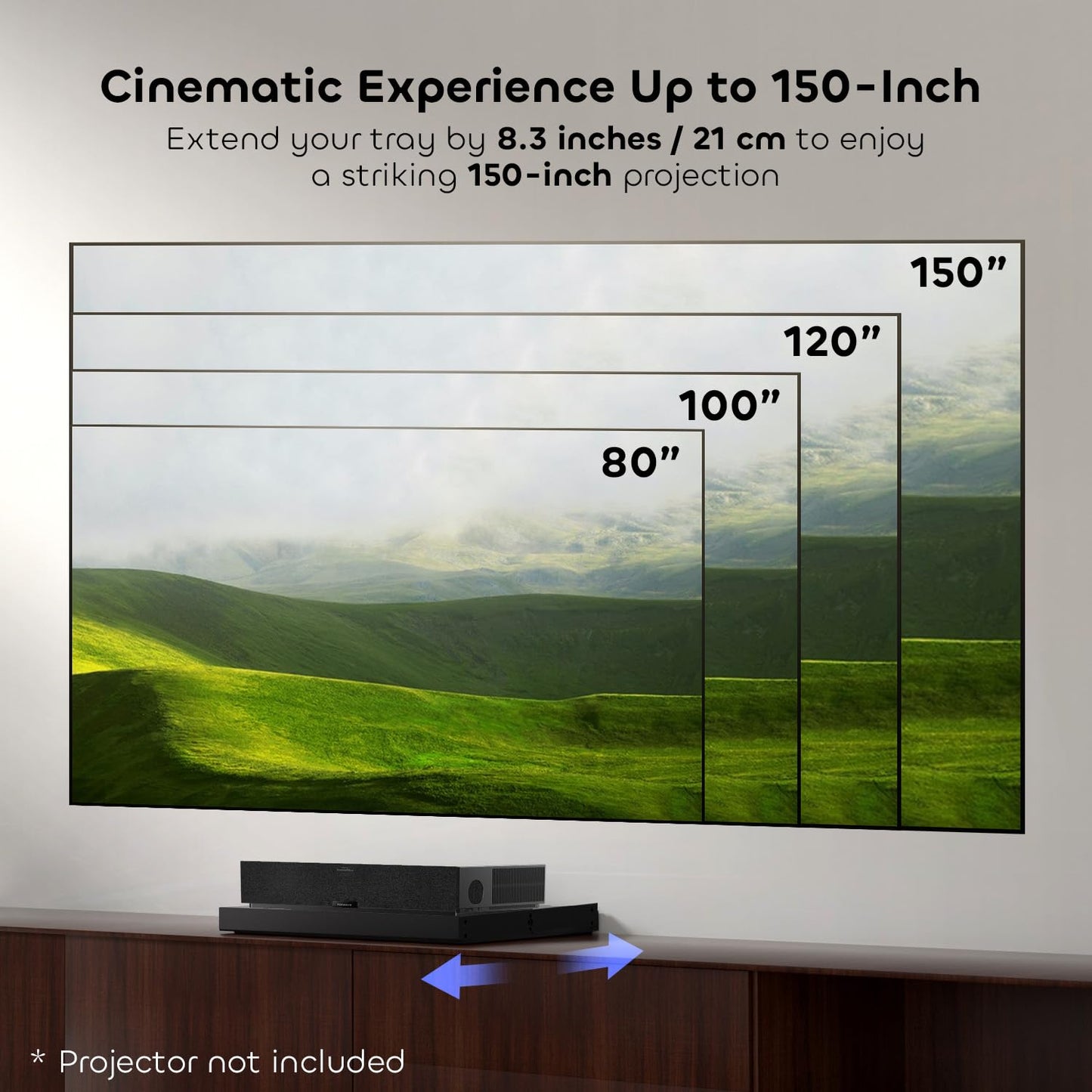 NothPJ NothingProjector Motorized Sliding Tray for Ultra Short Throw Projector, Intelligent Slider for UST Laser TV | Extend to 150" | Automatically Retractable Telescopic | Syncs Projector's Power