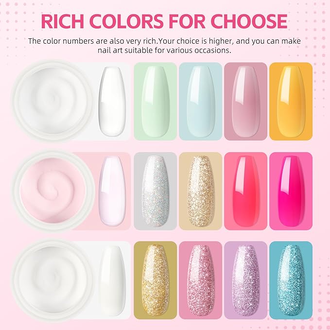 Acrylic Nail Kit for Beginners with Everything Nails Kit Acrylic Set with Drill and U V Light Professional Glitter Powder Decorations Rhinstones DIY Gifts for Women