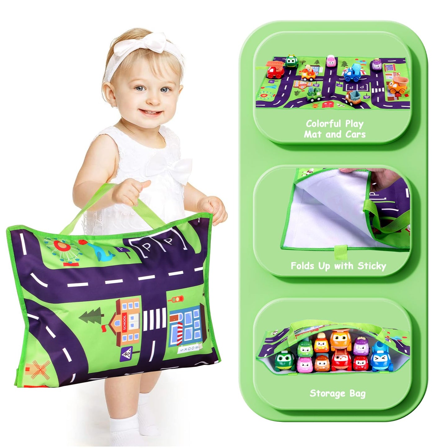 Lemofix Toy Cars for 1 Year Old: 10 Pack Cute Vehicle with Playmat for 1 2 Year Old Boy Birthday Gift - Baby Toys 12-18 Months