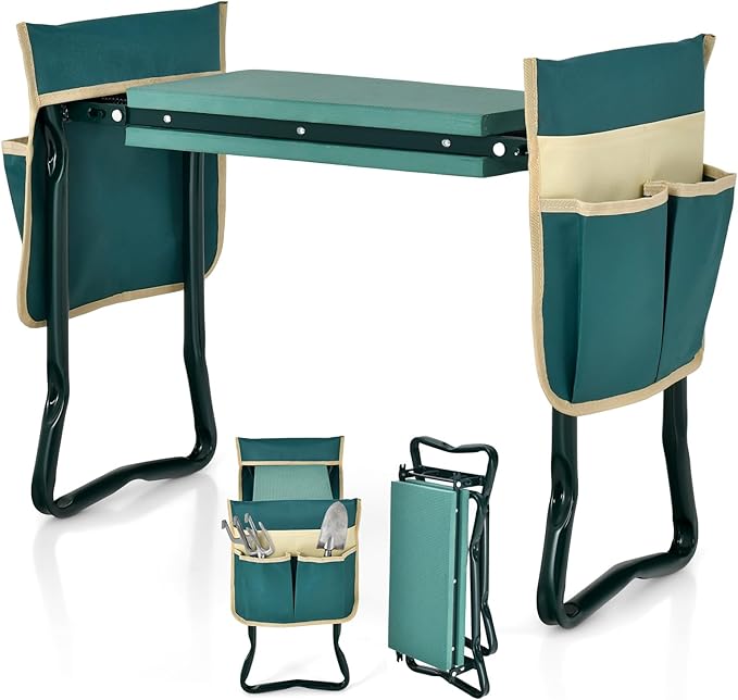 ReunionG Garden Kneeler and Seat, Foldable Garden Stool with Thick Kneeling Pad & Tool Bag, Heavy Duty 2 in 1 Gardening Bench for Seniors, Women, Parents