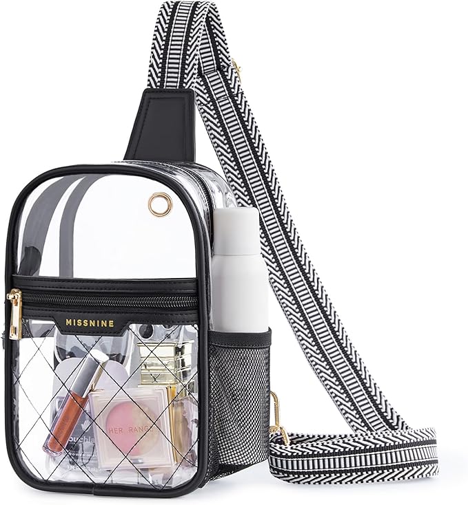 Missnine Clear Bag for Stadium Events Clear Sling Bag Fanny Pack Crossbody Purse for Sport Concert with Side Mesh Pocket