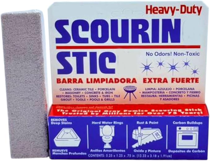 Pumice Scourin Stic Heavy Duty -Pack of 2 - Toilet Bowl Cleaner for Rust, Hard Water & Stain Removal - Safe for Porcelain, Tile & Grout