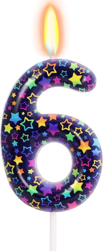 Elekfx Kpop Theme Number 6 Candle, Purple Star Cake Topper, Dark Fantasy Demon Style Girls Kpop Birthday Decorations Party...