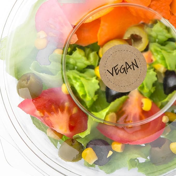 Brown Kraft Vegan Stickers/Small 1" Circle Labels/Unique Design with Modern Aesthetic / 500 Food Stickers/Made in The USA